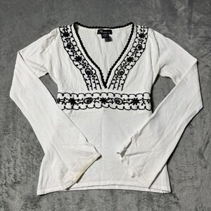 VTG Y2K Mosaic Floral Embroidered Tie Top Size S‎ Cottage Coquette Indie